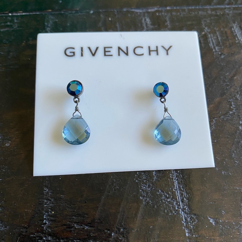 Givenchy Faceted Blue Teardrop and Crystal Stud Earrings